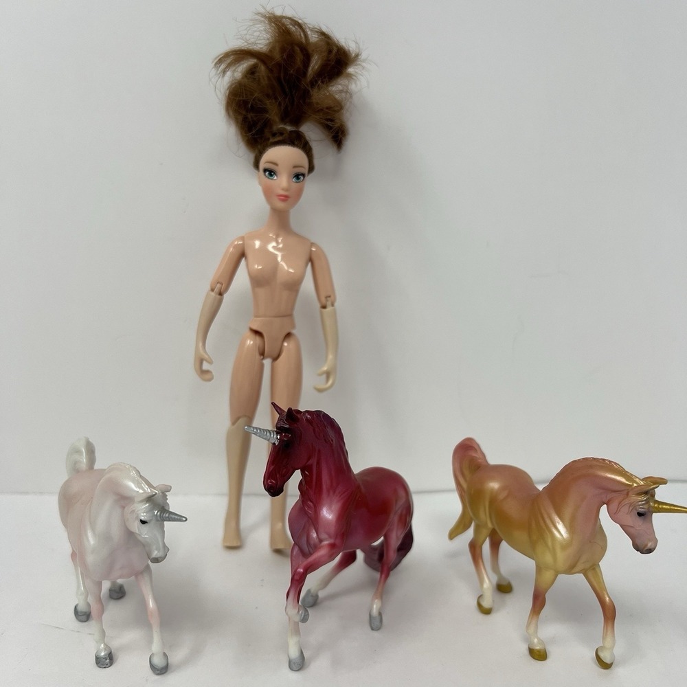 Breyer Reeves Unicorn Horse Crazy‎ Surprise Red Gold White Girl Rider Figure set